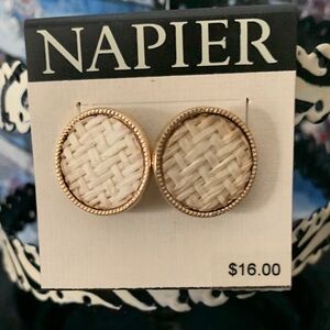 Napier Gold Tone  and White Woven Earrings